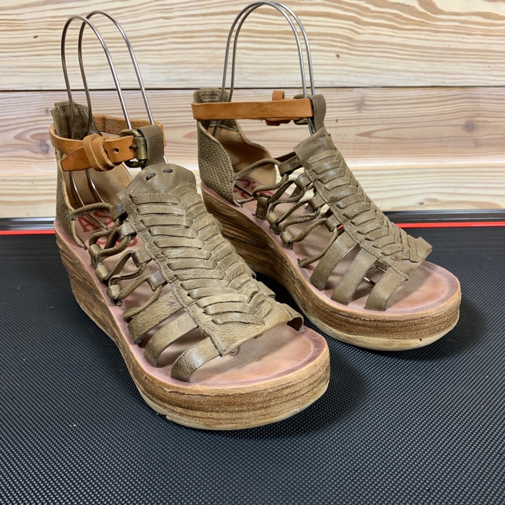 A.S. 98 Wedge Sandals Womens 38 Leather Strappy Platform Boho Artisan